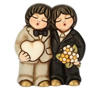 THUN® - Coppia di Sposi Lui+Lui con Cuore e Fiori - Regalo o Bomboniere di Matrimonio - Ceramica - I Classici