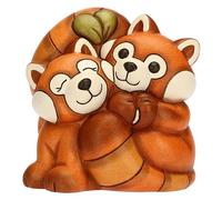 THUN, Coppia Panda Rosso in Ceramica Decorata a Mano, Linea Otto Dreamer, 12.3x8.5x12.8 cm h