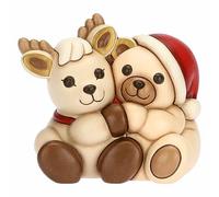 THUN, Coppia Teddy e Renna Robin Abbracciati in Ceramica Decorata a Mano, Addobbo Natalizio, Idea Regalo, 15x11.3x14 cm h