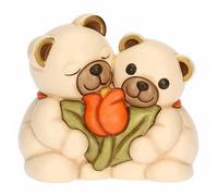 THUN, Coppia Teddy in Ceramica Decorata a Mano, Linea Primavera da Vivere, 15 x 10 x 13.8 cm h