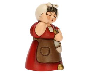 THUN - Donna con Pesce in Ceramica Decorata a Mano, Colore Rosso, Linea Presepe Classico, Decorazioni Natale Casa, 5x4.6x8.2 cm h