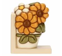 THUN, Fermalibri a Forma di Vaso con Fiore di Calendula in Ceramica Decorata a Mano, Linea Racconti d'Autunno, 12.8x8.6x16 cm h