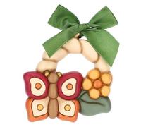 THUN, Formella con Farfalla e Fiore in Ceramica e Nastro, Versione Piccola, Linea AbbracciAMI, Mini Formella da Collezione, Idea Regalo per Natale, 9.9 x 10.8 x 2.8 cm