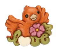 THUN, Formella con Scritta "Love" E Uccellino Chris in Ceramica Decorata a Mano, Versione Media, Linea Racconti d'Autunno, 15.1x4.1x13.2 cm h