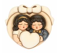 THUN, Formella Coppia Di Sposini con Cuore in Ceramica Decorata a Mano, 12 x 11 x 3 cm