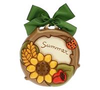 THUN, Formella Summer, Formella in Ceramica Decorata a Mano con Girasoli, Spighe di Grano e Tulipani Colorati, 15.5x3.9x15.5 cm h