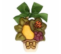 THUN, Formella Vasetto con Frutta e Coccinella in Ceramica e Nastro, Linea AbbracciAMI, Formella da Collezione, Idea Regalo per Natale, 12.9 x 15 x 4.1 cm