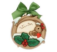 THUN, Formella Winter, Formella in Ceramica Decorata a Mano con Pettirosso, 16.3x3.9x15.6 cm h