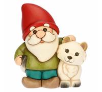 THUN, Gnomo Oliver con Volpe Bianca Perla in Ceramica di Alta Qualità, Collezione Inverno Incantato, Statuine da Collezione, Idea Regalo per Natale, 14,1 x 9,3 x 15,8 cm