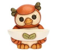 THUN, Gufo Lucky con Vassoio Portatutto in Ceramica Decorata a Mano, Linea Racconti d'Autunno, 16.3x13.2x14.5 cm h