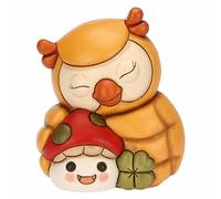 THUN, Gufo Lucky e Fungo Ronnie in Ceramica Decorata a Mano, Linea Racconti d'Autunno, 12.2x9.7x15 cm h