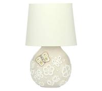 THUN - Lampada da Tavolo e Comodino, Abat-Jour Camera da Letto Bianca, Decorata con Fiori e Farfalla - Accessori per la Casa - Linea Prestige - Formato Medio - Ceramica - 19,8 x 17,7 x 42 h cm