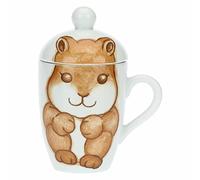 THUN - Mug con Coperchio in Ceramica Decorata per caffè, tè o Cioccolata Calda - Linea Fall in Love - caffè al Volo, Mug Tazze e Tisaniere - 300 ml; Mug ø 8,5, 10,5 cm h