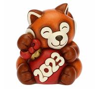 THUN - Natale 2022 - Soprammobile Panda Rosso Buon Anno 2023 in Ceramica Decorata a Mano - Idea Regalo Natale 2022-6.9x6.6x7.7 cm h
