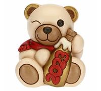 THUN - Natale 2022 - Soprammobile Teddy Buon Anno 2023 in Ceramica Decorata a Mano, Versione Rosso - Idea Regalo Natale 2022-6.8x6.6x7.7 cm h