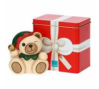 THUN - Natale 2022 - Soprammobile Teddy Elfo in Ceramica Decorata a Mano - Idea Regalo Natale 2022 - con Scatola in Latta - 10x7.5x11.5 cm h