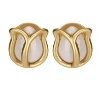 THUN - Orecchini pin tulipano bianco smaltato - 0,9x0,4x1cm - • Parti metalliche: ottone o zama galvanizzato con oro o palladio, titanio. • Altri materiali: vetro, resina, pietre, ABS, poliestere 100%