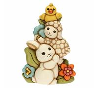 THUN Pasqua 2023, Addobbo Pasquale Totem con Coniglietta Ester e i Suoi Amici in Ceramica Decorata a Mano, Linea Pasqua Favolosa, 20.5x12x30.5 cm h