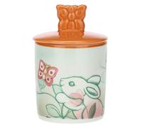 THUN Pasqua 2023, Barattolo con Coperchio Decorato con Coniglietto e Farfalla in Porcellana Decorata a Mano, Linea Pasqua Favolosa, 7.2x7.2x8 cm h