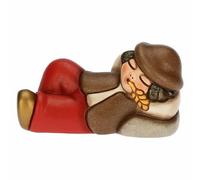 THUN, Pastore Dormiente in Ceramica Decorata a Mano, Colore Rosso, Linea Presepe Classico, Decorazioni Natale Casa, 8.3x3.9x5 cm h