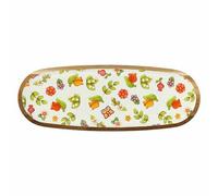 THUN, Piatto Ovale in Legno d'Acacia Smaltato Decorato a Mano con Motivi Floreali, Versione Grande, Linea Happy Country, 44x16x2 cm