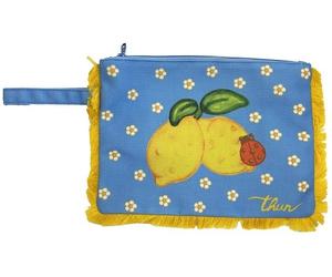 Thun Pochette 3 limoni - Pochette multiuso azzurra con decorazione di limoni e coccinella, 1 pezzo