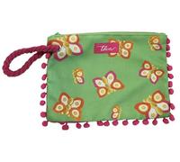 Thun Pochette farfalle - Borsetta verde con motivo a farfalle e finiture fucsia, 1 pochette