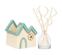 THUN - Porta diffusore a forma di casetta con fiore in ceramica, 11,7x10,9, altezza 12,1 cm, collezione Fragrances