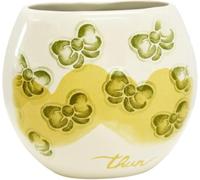 Thun Portaspazzolini in Ceramica, Design Floreale, Colori Bianco e Giallo