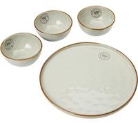 Rose & Tulipani, Set Aperitivo 1 Piatto e 3 Coppette di Color Grigio Perla in Ceramica con Bordo Dorato, Linea Concerto, Ø 27 cm