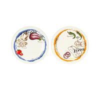 THUN - Set 2 piatti pizza Acqua e Farina, arancio e blu - Porcellana,ø 33 cm