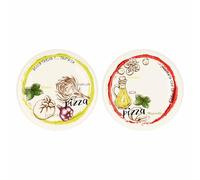 THUN - Set 2 piatti pizza Acqua e Farina, rosso e giallo - Porcellana,ø 33 cm