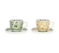 THUN, Set 2 Tazze Colazione con Piattino in Porcellana, Linea AbbracciAMI, Set da Collezione, Idea Regalo per Natale, Tazza 450 ml, Ø 10.6 cm, 8.7 cm h, piattino Ø 17.6 cm