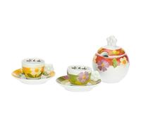 THUN, Set 2 Tazzine Espresso e Zuccheriera in Porcellana Decorata a Mano con Motivi Floreali, Linea Florianne, 20.5x7.5x10.3 cm h, Capienza 1000 ml