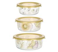 THUN - Set 3 contenitori ermetici - vetro - Collezione Country Bloom - 17,2 x 6,5cm 800ML - 15 x 6cm 500ML - 13 x 5,2 300ML