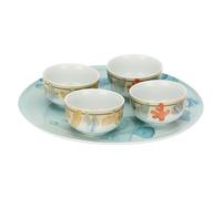 THUN, Set 4 Ciotoline con Vassoio in Porcellana, Linea Mare da Amare, Casa e Cucina, Ø 9.5 cm , 5 cm h, Vassoio Ø 31 cm, 3 cm h