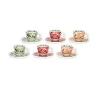 THUN, Set 6 Tazzine Espresso in Porcellana, Linea AbbracciAMI, Set da Collezione, Tazzine per Caffè, Idea Regalo per Natale, Tazzina 85 ml, Ø 6.70 cm, 5.2 cm h, piattino Ø 12 cm