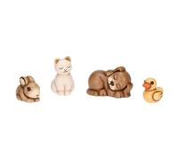 THUN - Set animali dell'aia - ceramica - Collezione Presepe Classico - "anatra 2,1x1,8x2,2 cm - cane 4,2x2,7x2,7 cm - gatto 2,2x2,3x3,5 cm - coniglio 3x1,8x2,1 cm"
