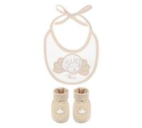 THUN, Set Bavetta e Scarpine Neutro in Cotone, Linea Baby, Idea Regalo per Bambini e Neonati, Bavaglino 15 x 15 cm, Scarpina 11 cm