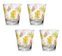THUN, Set di 4 Bicchieri in Vetro Decorato con Motivi Floreali, Linea Happy Country, 12.5 cm h, 300 ml