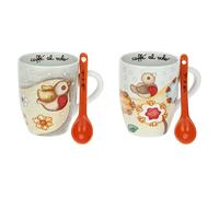 THUN - Set di Due Mug con Cucchiaino - Linea Regali d'inverno - Porcellana Decorata - Idea Regalo Natale 2022 - Poggia Bustina Ø 8 cm; Mug 300 ml Ø 8,5
