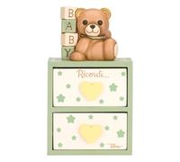THUN - Set mini cassettiera con Teddy - 10x7,6x10,8 + Teddy 6.6x5.6x6.3 CM - MDF. Ceramica: terraglia rossa o bianca, colori acrilici atossici a base acqua.