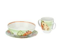 THUN, Set per la Pappa in Porcellana Composto da Piattino, Ciotolina e Bicchiere, Colore Verde, Linea Baby, 4x4x6 cm h