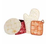 THUN, Set Scatola in Latta, Linea AbbracciAMI, Set Scatola da Collezione, Idea Regalo per Natale, Scatola 21 x 13 cm, Guantone 18 x 30 cm, Presina 16 x 16 cm, Canovaccio 50 x 68 cm