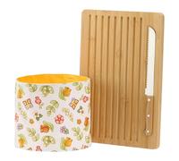 THUN, Set Tagliere In Legno, Coltello e Sacchetto Porta Pane in Bambù e Acciaio Inox, Porta pane in 100% Cotone, Collezione Happy Country, Idea Regalo per Cucina, Tagliere 35 x 25 x 1,5 cm