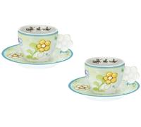 THUN Set tazzine da caffè Fiore - Tazzine in porcellana con piattini e decoro floreale, 2 pezzi