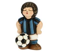 THUN - Soprammobile Bimbo Calciatore Nero-Azzurro - Accessori Cameretta e Bomboniere - Linea Bomboniera - Formato Piccolo - Ceramica - 4,5 x 4,5 x 7 h cm