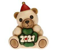 THUN - Soprammobile Orsetto Capodanno Buon 2021 - Accessori per la Casa da Collezionare - Formato Piccolo - Variante Rossa - Ceramica - 7,5 x 5,8 x 8,5 h cm