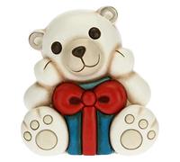 THUN - Soprammobile Orso Polare Natalizio con Pacco Regalo - Accessori per la Casa da Collezionare - Linea Un Pensiero Felice - Formato Medio - Ceramica - 12 x 9,8 x 12 h cm