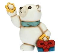 THUN - Soprammobile Orso Polare Natalizio con Pacco Regalo e Stelle - Accessori per la Casa da Collezionare - Linea Un Pensiero Felice - Formato Maxi - Ceramica - 27 x 31 x 33 h cm